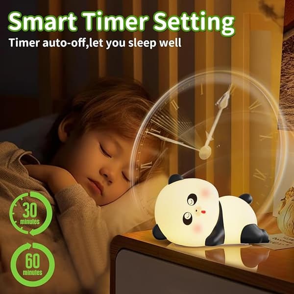 Söt Panda Lampa med Timer, 3 Dimmlingsnivåer, 7 Färger - Barnvänlig Silikon, Touch & Stämningsbelysning för Barnrum