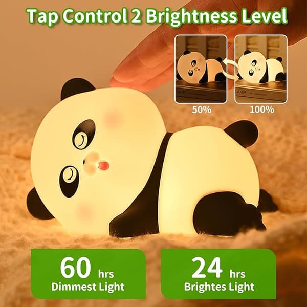 Söt Panda Lampa med Timer, 3 Dimmlingsnivåer, 7 Färger - Barnvänlig Silikon, Touch & Stämningsbelysning för Barnrum