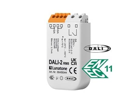 DALI relæ modul med en 8 ampere skiftekontakt Anvendes til on/off styring af lyskilder som ikke kan dæmpes eller 230V el-apparater