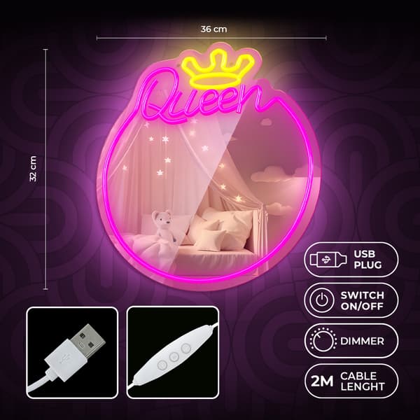 LED Neon Spegel Belysning med dimmer - Queen
