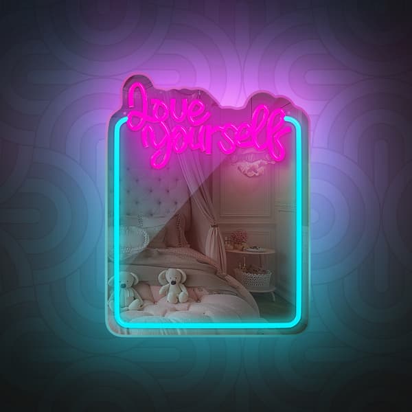 LED Neon peilin valaistus himmentimellä - Love Yourself