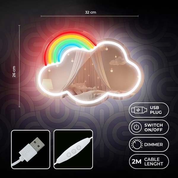 LED Neon Mirror Lighting med lysdæmper - Sky med regnbue