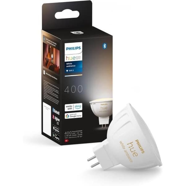 Ansluten ampull - PHILIPS HUE - MR16 - Vitt ljus - Bluetooth-kompatibel - Fungerar med app och röst