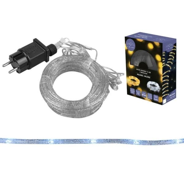 Rörformad lampa Moon in the Room ML53SZ Dekorativ sladd 72 LED 3,6m med silvervita glittrar IP44