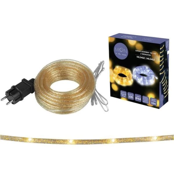 Ljuslist Måne i Rummet ML54GC Dekorativ kabel 100LED 10m med varm vit guldglitter IP44