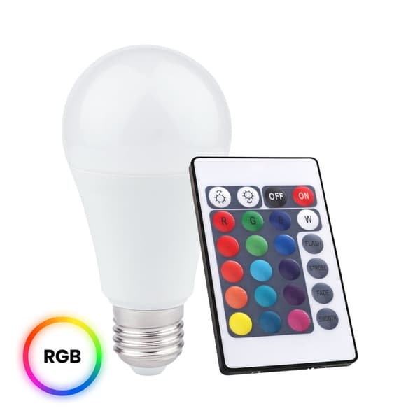 LED pære 10W A60 E27 RGB + Fjernbetjening