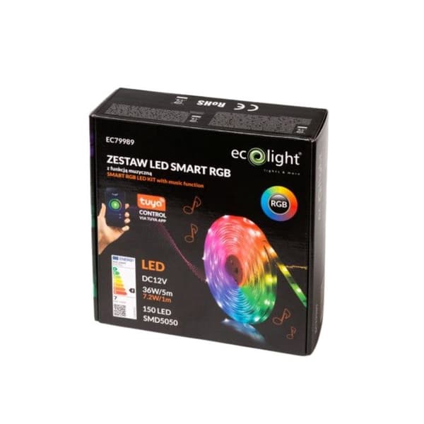 LED-stripe EcoLight, 36W, 5m, IP20, Tuya, fjärrkontroll, EC79989