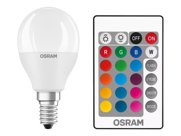 OSRAM LED STAR+ - LED-glödlampa - form: P47 - glaserad finish - E14 - 4.9 W (motsvarande 40 W) - klass F - RGB/varmt vitt ljus - 2700 K