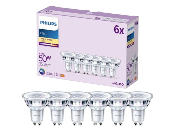 Philips Kohdelamppu, 4,6 W, 50 W, GU10, 355 lm, 15000 h, Lämmin valkoinen