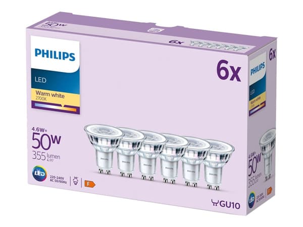 Philips Kohdelamppu, 4,6 W, 50 W, GU10, 355 lm, 15000 h, Lämmin valkoinen