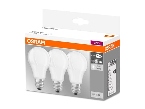 LEDVANCE LED819573BOX3, 10,5 W, 75 W, E27, 1055 LM, 15000 h, Kall vit