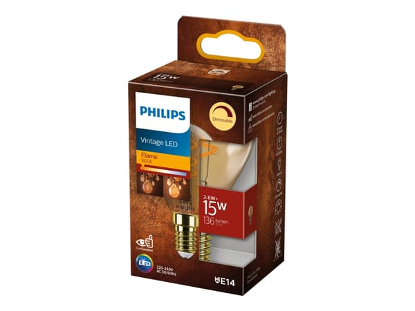 Philips Kynttilälamppu ja Lustre (himmennettävä), 2,6 W, 15 W, E14, 136 lm, 15000 h, Flame