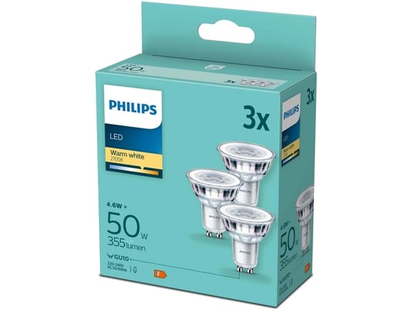 Philips Spotti, 4,6 W, 50 W, GU10, 355 lm, 15000 h, Lämmin valkoinen