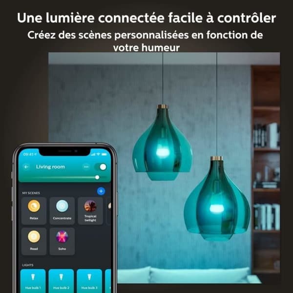 Philips Hue Vit och Färg Ambiance, Startkit med 2 anslutna E27-lampor, 1100 lm, Bro och fjärrkontroll, kompatibel med Bluetooth