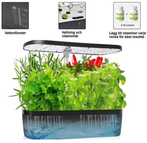 GrowHome PRO, Inomhusträdgård och odlingsset för örter med inbyggd LED växtbelysning & autovattningssystem, Ört Mini
