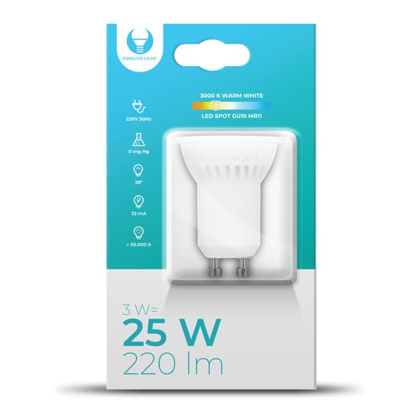 Forever LED-lampe GU10 MR11 3W 230V 3000K 220lm