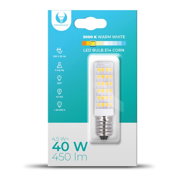 Forever LED-lamppu E14 4.5W 230V 3000K 450lm LED-lamppu E14 4.5W 230V 3000K 450lm