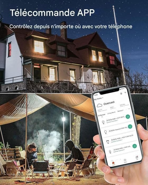 Wifi-ansluten E27 9W LED-multifärg RGB + CCT 2700K-6500K - Kompatibel med Alexa/Google Home - 2 STÄNGD