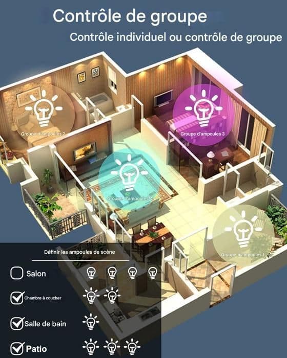 Wifi-ansluten E27 9W LED-multifärg RGB + CCT 2700K-6500K - Kompatibel med Alexa/Google Home - 2 STÄNGD