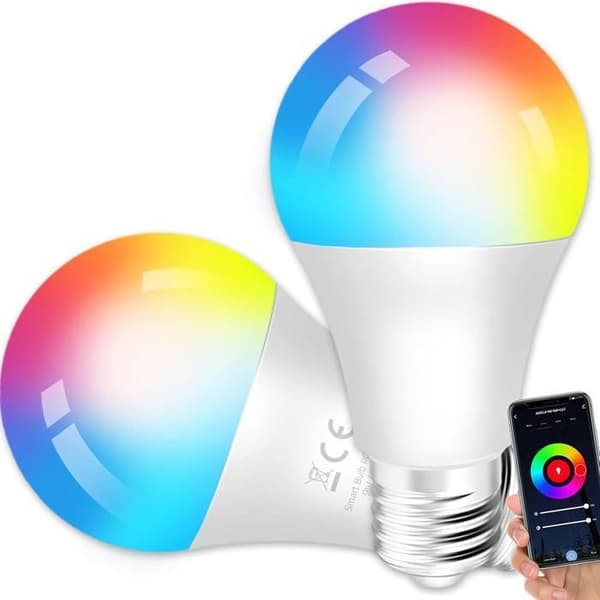 Wifi-ansluten E27 9W LED-multifärg RGB + CCT 2700K-6500K - Kompatibel med Alexa/Google Home - 2 STÄNGD