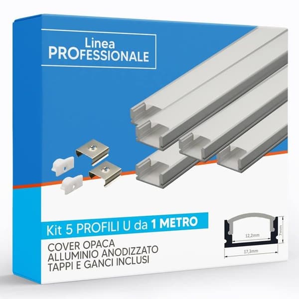 Eurekaled - PA 1042 5PZ - 5 aluminium U-profiler på 1 meter för LED-remsor med ogenomskinlig täckkod 1042