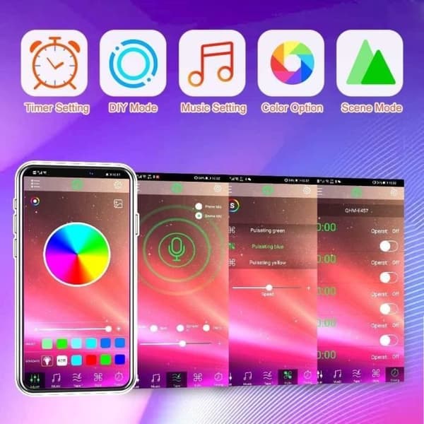 WEILY 10M LED-rand, Bluetooth, 5050 RGB LED-band kontrollerad av smartphone-app, synkroniseras med musikrytm och timer.