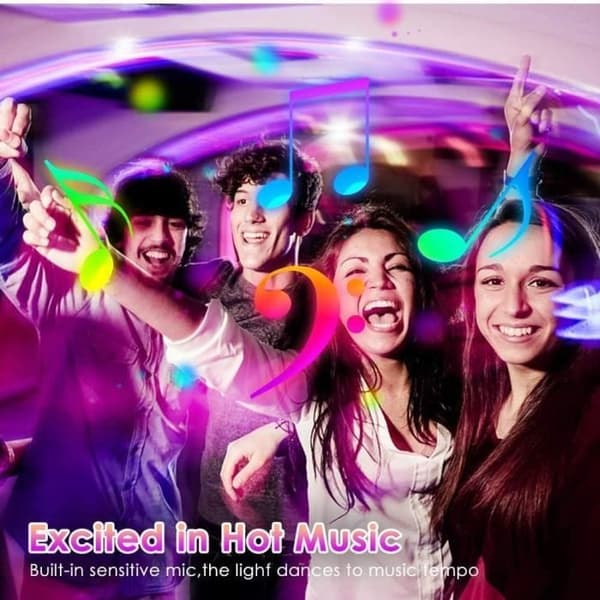 WEILY 10M LED-rand, Bluetooth, 5050 RGB LED-band kontrollerad av smartphone-app, synkroniseras med musikrytm och timer.