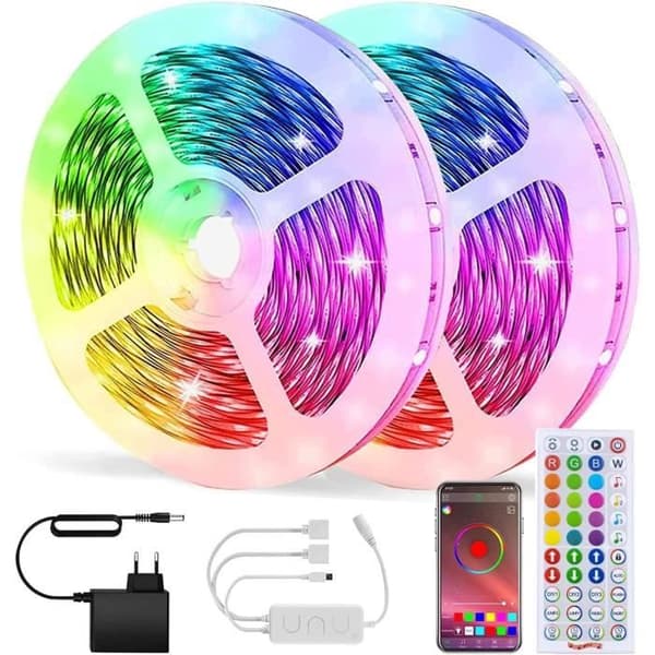 WEILY 10M LED-rand, Bluetooth, 5050 RGB LED-band kontrollerad av smartphone-app, synkroniseras med musikrytm och timer.