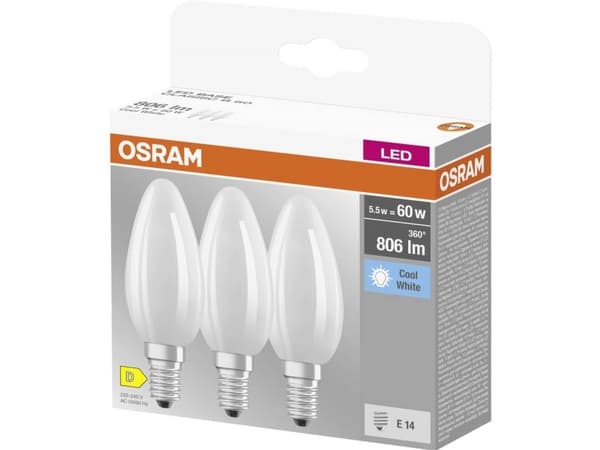 OSRAM 4058075592575 LED (RGB) lampa EEK D (A - G) E14 Ljuskälla 5,5 W = 60 W Kallvit (Ø x L) 35 mm x 100 mm 3 st