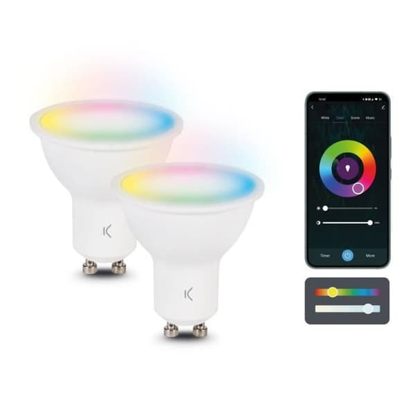 PAKET MED 2 ANSLUTNA Glödlampor RGB + CCT GU10 9W KSIX