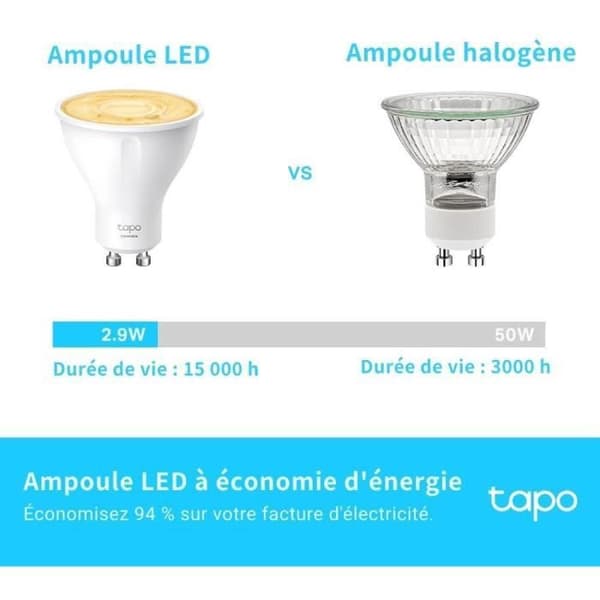 WiFi LED GU10 Smart-lampa - Tapo L610 - Varmvitt 2700K - 2.9 W motsvarande 50W - Kompatibel med Alexa och Google Home