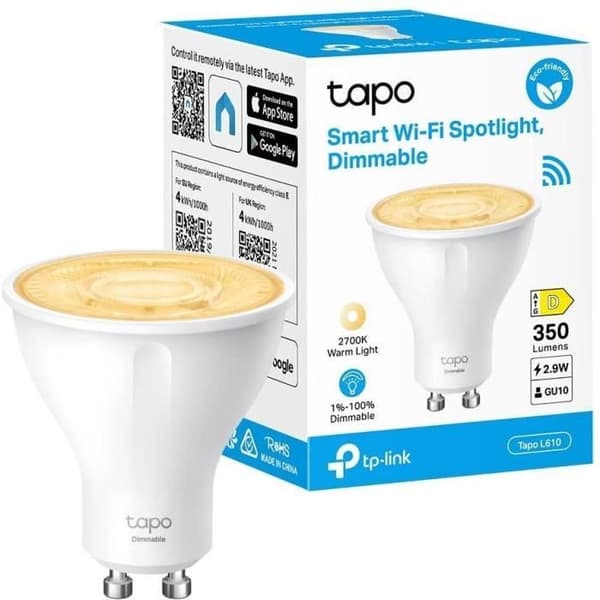 WiFi LED GU10 Smart-lampa - Tapo L610 - Varmvitt 2700K - 2.9 W motsvarande 50W - Kompatibel med Alexa och Google Home