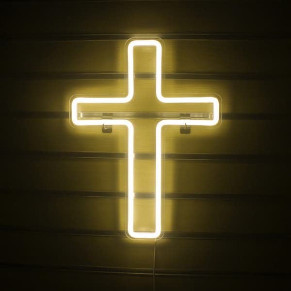 LED Cross Cross Neon Sign USB-drevet dæmpbar lampe dekoration til kirke og fest