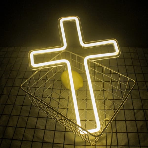 LED Cross Cross Neon Sign USB-drevet dæmpbar lampe dekoration til kirke og fest