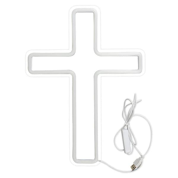 LED Cross Cross Neon Sign USB-drevet dæmpbar lampe dekoration til kirke og fest