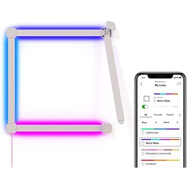 Nanoleaf Lines 90 Grader Kvad Kit för Start, 4 RGBW LED Ljuslister - Vägglampor Inomhus