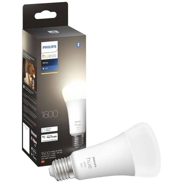 Philips Hue White, ansluten LED-lampa E27 100W, 1600 lumen, Bluetooth-kompatibel, fungerar med Alexa, Google, Homekit