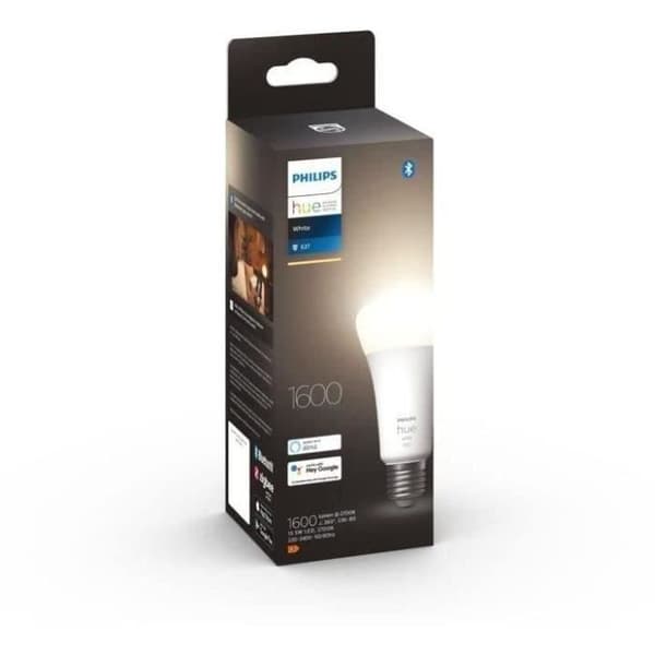 Philips Hue White, ansluten LED-lampa E27 100W, 1600 lumen, Bluetooth-kompatibel, fungerar med Alexa, Google, Homekit