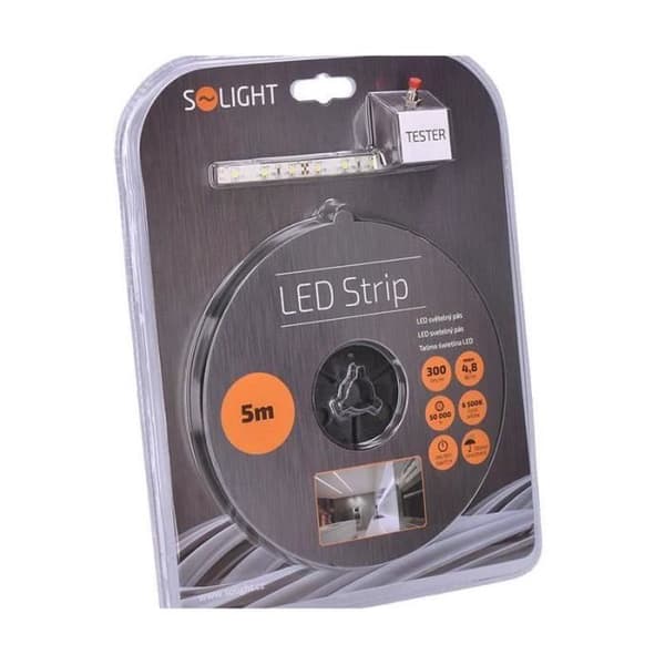 Solight LED Ljuslist Med Tester, 5m, 12v Adapter, 4.8 W / M, Ip65, Kallvit, Solight, Belysningslösning