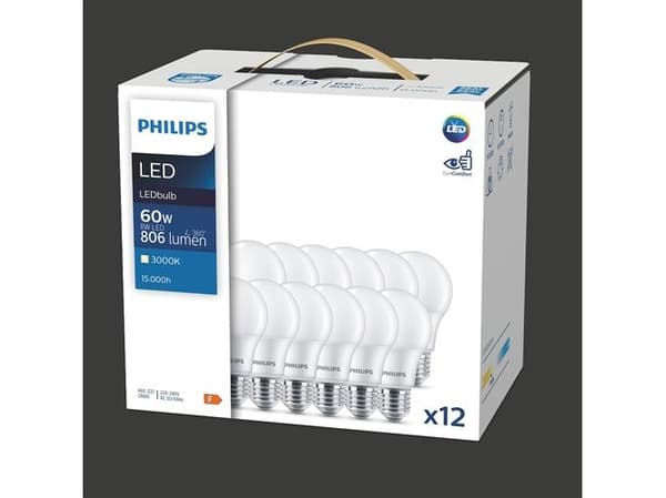 Philips LED Standard 8W (60W) A60 E27 830 Mat 12-pak