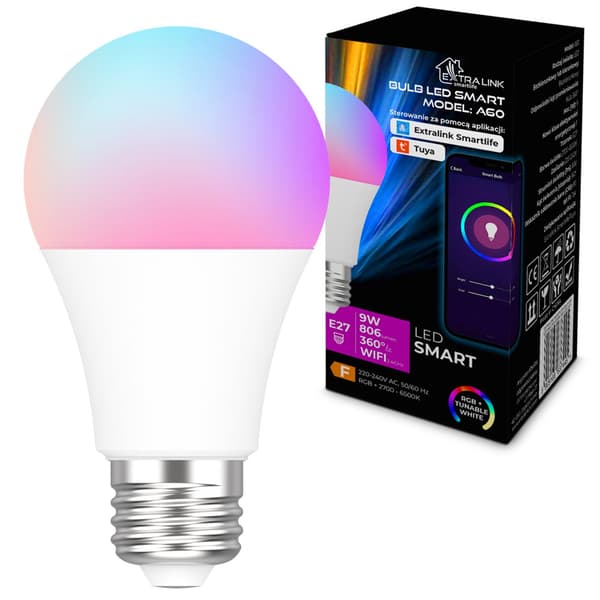 Extralink Smart Life LED-lampa E27 A60 – RGB – WiFi – 2700–6500K – 9W