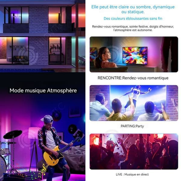 LUNAVO LED-ljusslinga 10m 56 lampor per meter med 44-tangenters fjärrkontroll och RGB-kontroll Synkronisera med musik