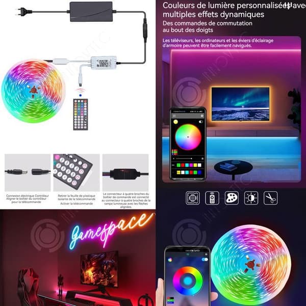 LUNAVO LED-ljusslinga 10m 56 lampor per meter med 44-tangenters fjärrkontroll och RGB-kontroll Synkronisera med musik