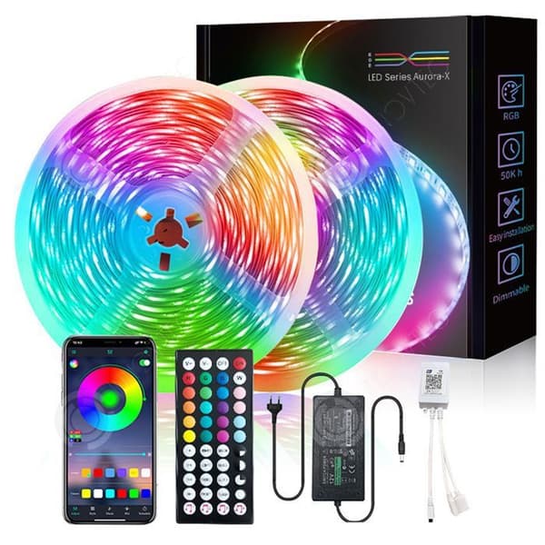 LUNAVO LED-ljusslinga 10m 56 lampor per meter med 44-tangenters fjärrkontroll och RGB-kontroll Synkronisera med musik