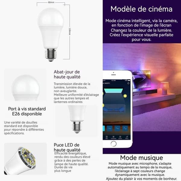 TD® LED-lampa RGBW Bluetooth Smart Lampa med fjärrkontroll - Musiklampa - Flerfärgad Bluetooth-kontroll