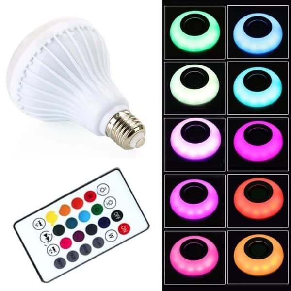 12W E27 LED RGB trådlös Bluetooth-högtalare Glödlampa Music Play Lampa + Fjärrkontroll XFM70519624_1904 Vit