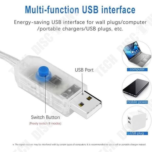TD® USB LED-slingor, 5M 50 lysdioder 8 lägen med fjärrkontroll, för trädgård, jul, bröllop, fest