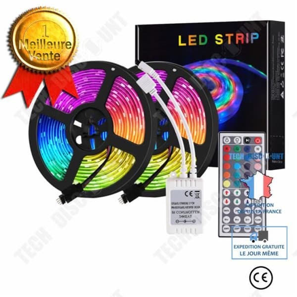 TD® 10m LED Strip 5050 RGB 600 LEDs IP65 Vattentät - Med 44-knapps IR-fjärrkontroll och 12V 5A strömförsörjning