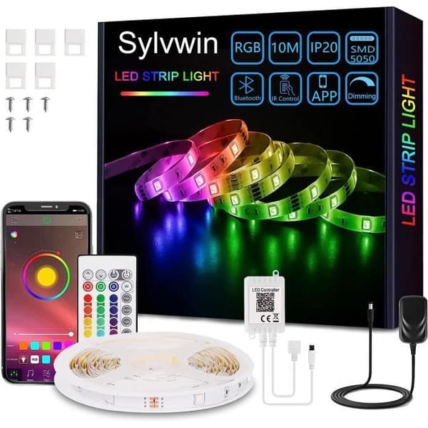 10M LED Strip, 5050 RGB LED Strip med 24 tangenter fjärrkontroll, Bluetooth App Controlled, Synchronize with Music Rhythm[H530]