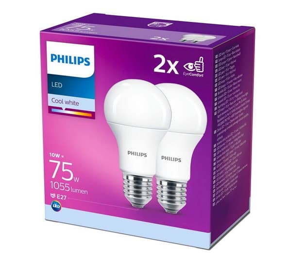 PHILIPS LED-lampa E27 10W=75W NW 2 PAK 8718699726997